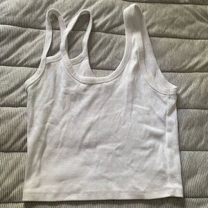 Abercrombie & Fitch White Fitted Crop Tank Top